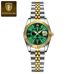 Luxury Elegant Women's Waterproof Stainless Steel Quartz Watch with Luminous Dial and Date Feature (780 Gold Green)