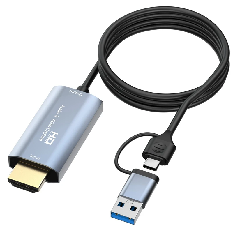 

4K-совместима с Type-C + USB-картой для захвата 1080P, карта для видеозахвата в реальном времени для компьютерных игр, аудио и видео, 1,8 м