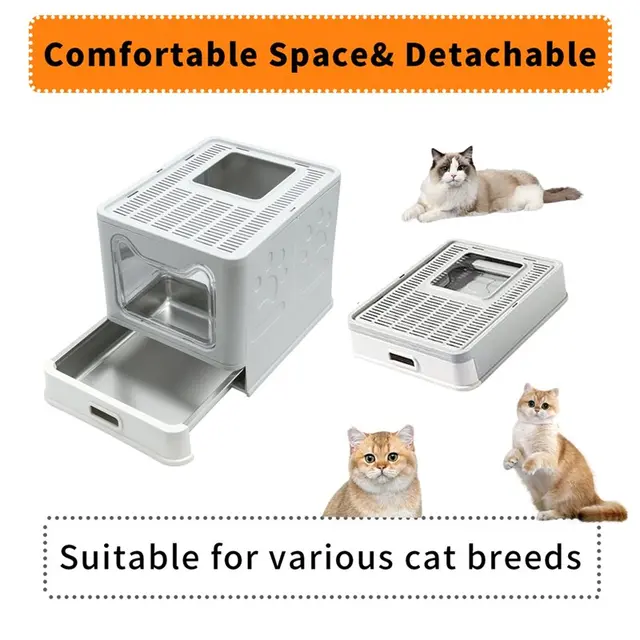 A76X-For Kittens, Cat Litter Box Stainless Steel Front Entry& Top Exit With Lid Toilet Box And Litter Scoop Easy Cleaning 2