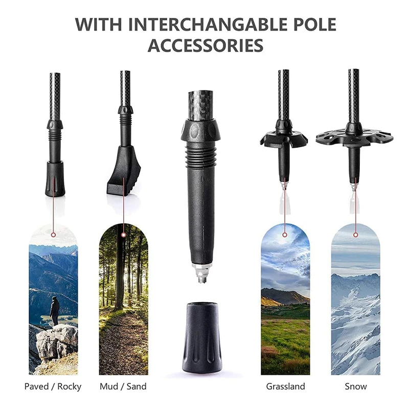 Trekking Poles 2pcs Carbon Fiber Folding Hiking Stick Collapsible Telescopic Sticks