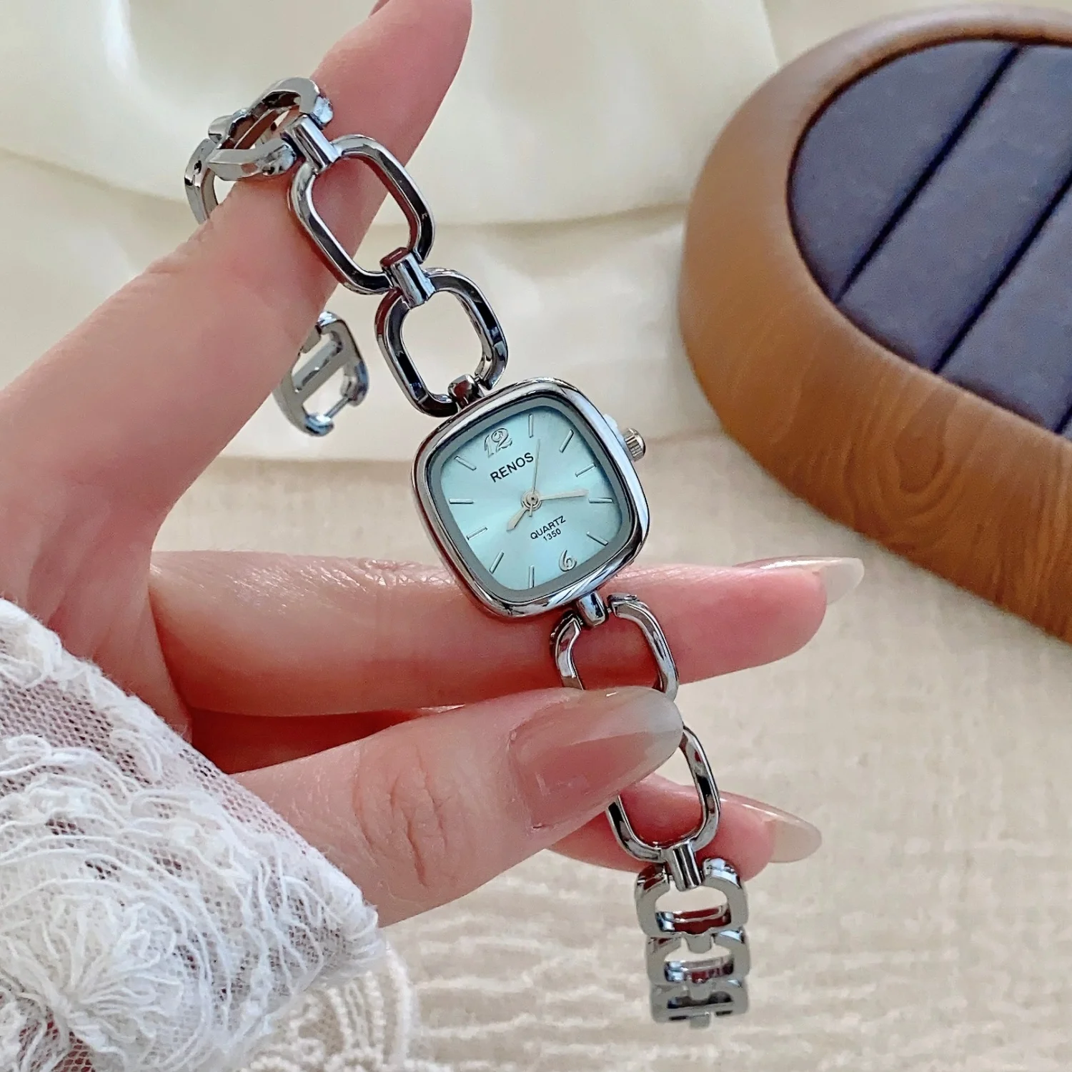 Silver Openwork Square Bracelet Women's Minimalist Wristwatch - High-Quality Elegant Timepiece