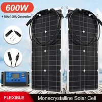 Panneau solaire flexible, cellule solaire, contrôleur 10A-100A, adapté pour téléphone portable, voiture, montres, chargeur de plaque solaire de camping, 18V, 300W, 600W 1