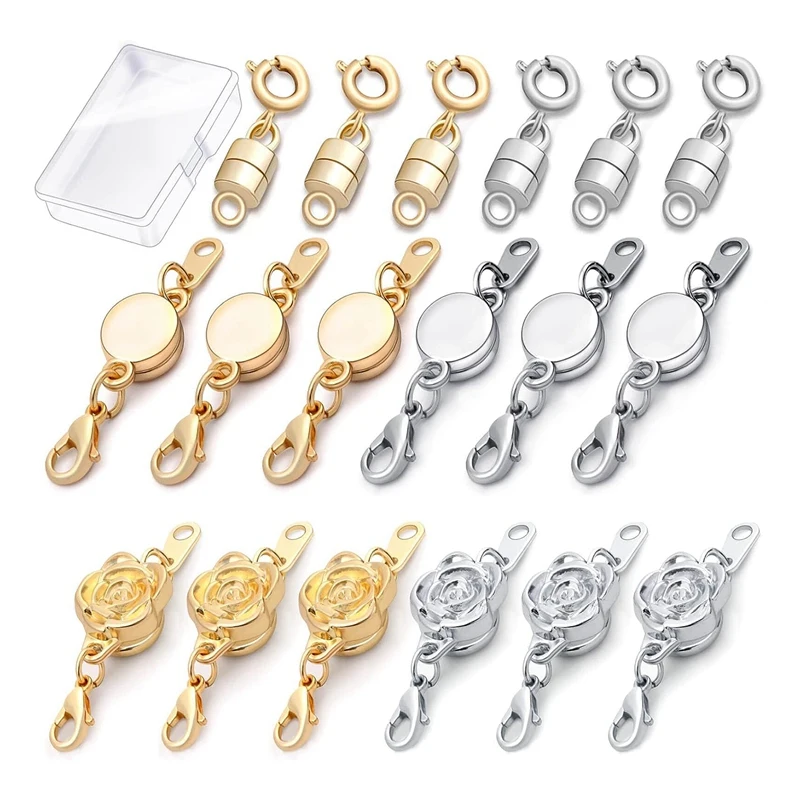 

18 Pcs 3 Styles Magnetic Necklace Clasps And Closures, Rose Round Cylindrical Jewelry Magnetic Clasp Connector Locking Durable