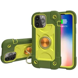 Multifunction Heavy Duty Shockproof Case with Ring Stand and Silicone PC Cover - iPhone 15 Plus (Avocado)