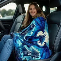 Dragon and Wolves Scene HD Printed Blanket, Soft and Warm Flannel Blanket for Travel, Camping, Sofa, Living Room, Couch, Chair, 5