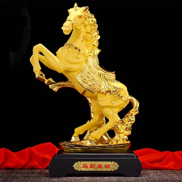 

Home Furnishing Craft Decoration Artificial Horse Figurine Home Ornament Resin Golden War-horse Birthday Business Christmas Gift
