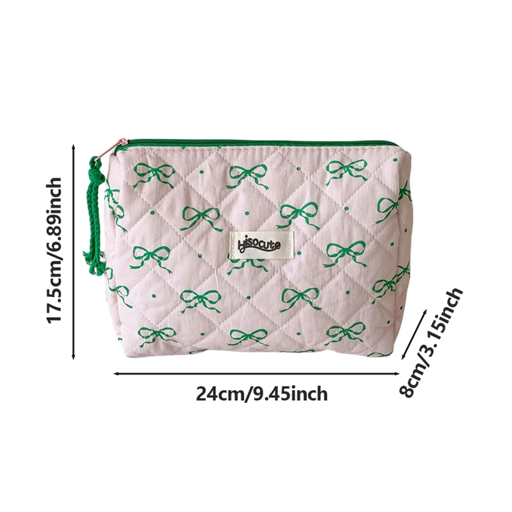 Ins Style Korean Quilted Cotton Fabric Cosmetic Bag Pink and Green Fresh Cosmetic Organizer Bag for Home Organizer Toiletry Bag 6