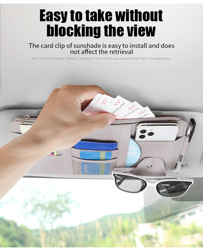 MinShang Multi-Pocket Sun Visor Organizer For Car, SUV And Truck, Sun Visor Glasses Holder Card Holder Driver License Registration Pen Cell Phone Bill Ticket Key Document Holder, Visor Accessories - Canada - View #11