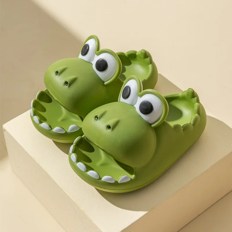 Children Thick Bottom Non Slip Beach Home Slippers Outdoor House Cartoon Big Eyed Dinosaur Slippers_voghion.com