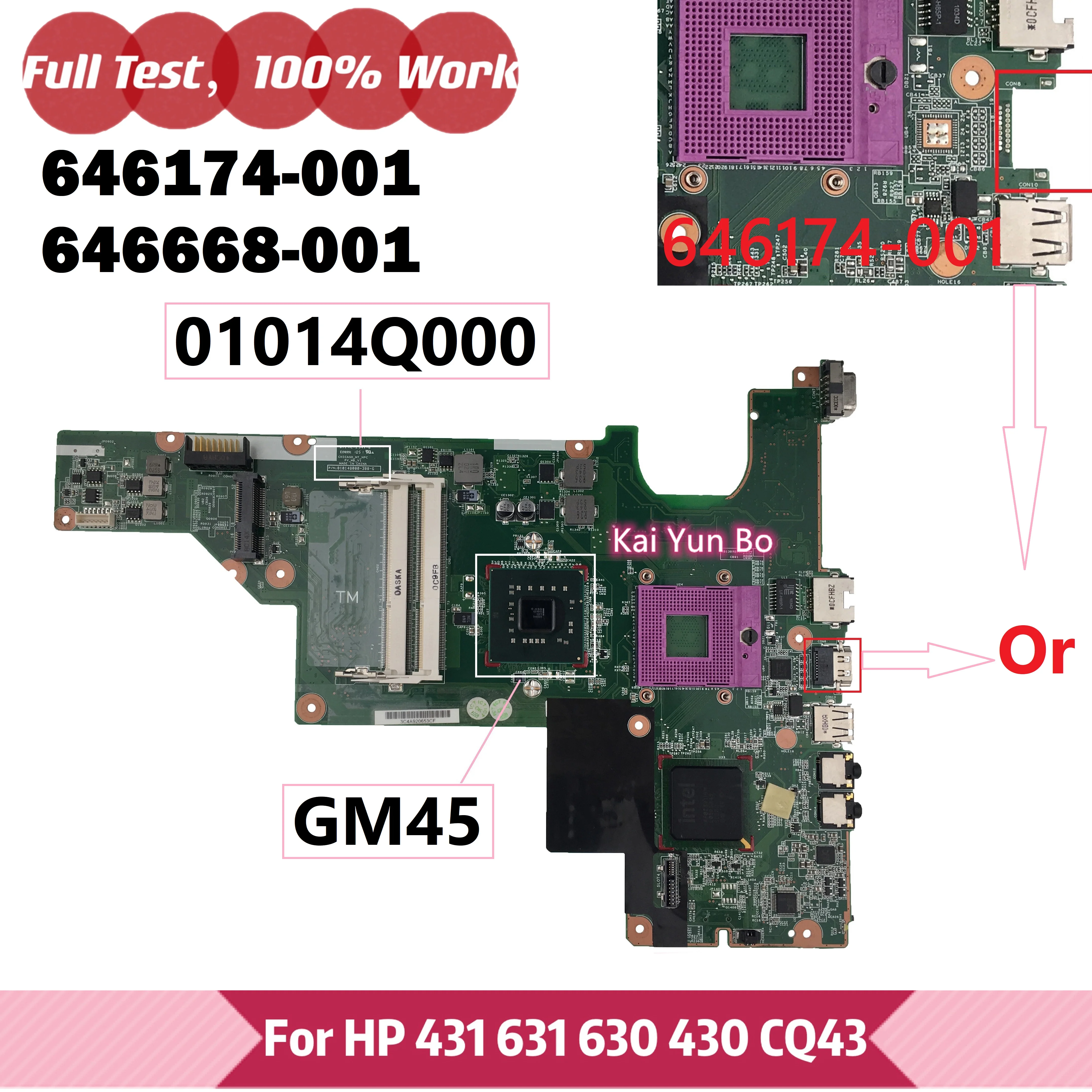 

Mainboard 646668-001 646474-001 For HP CQ43 CQ57 2000 630 430 431 631 Laptop Motherboard 01014Q000 GM45 UMA DDR3 100% Tested OK