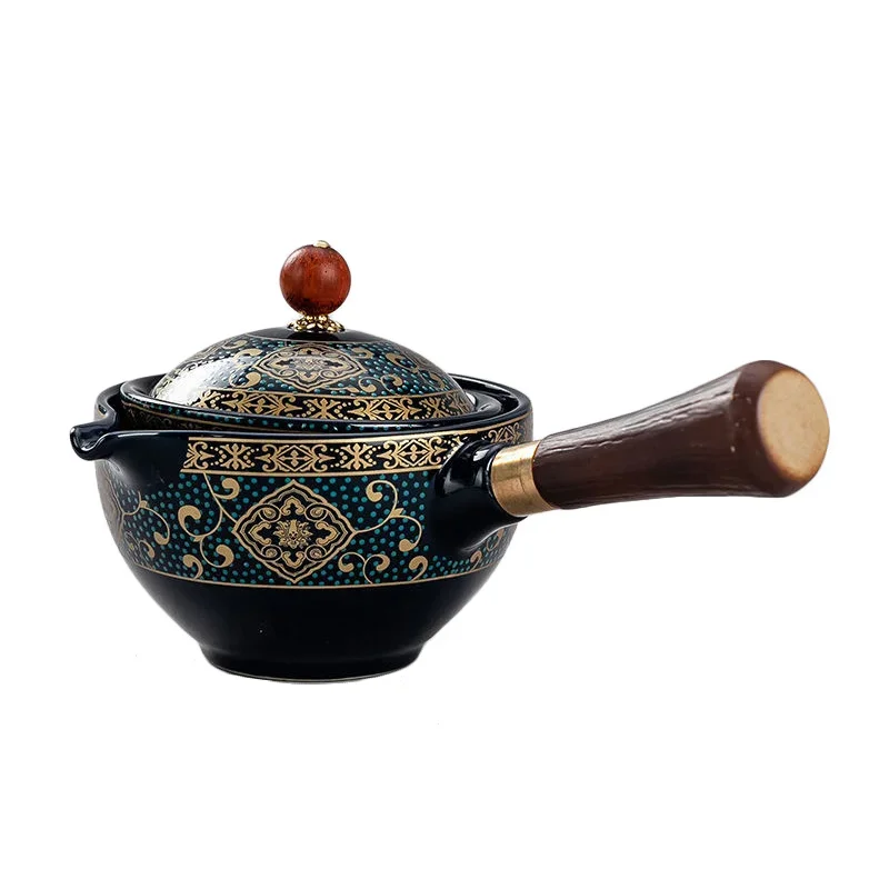 YIK TUNG Chinese theepot, Japanse theeset, 14 stuks draagbare keramische theepotset met 6 theekopjes en dienblad, porseleinen kung fu-theeservies voor outdoor, picknick, zakelijk, hote (groen