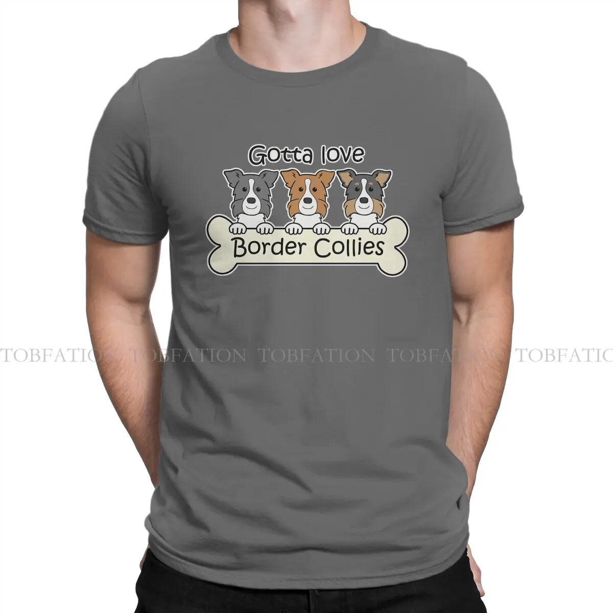 T-shirt Homme Lourd Gil Dan - Imprimé Border Collie Coloré, 100% Coton, Coupe Régulière