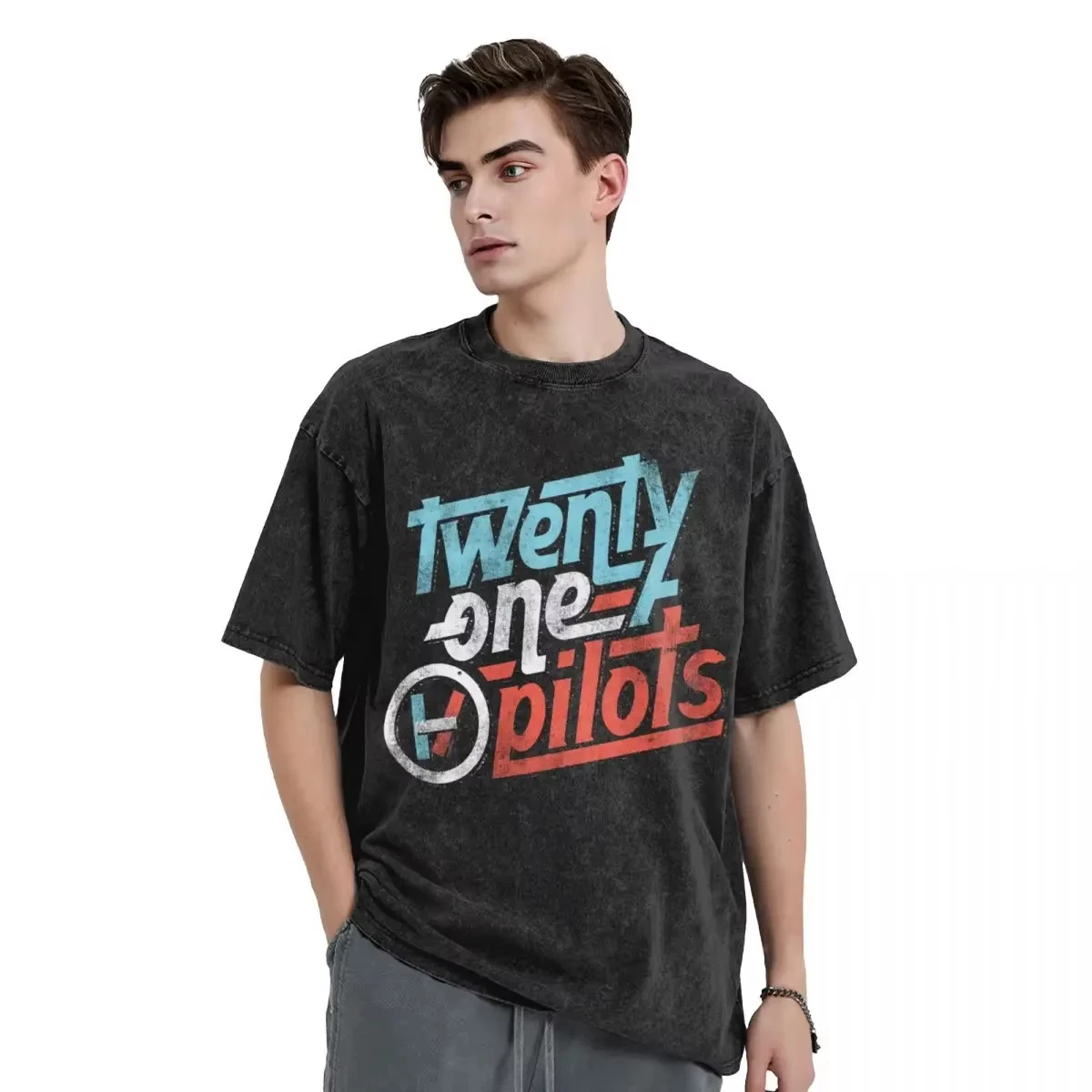 2025 Twenty One Pilots Men Women Washed Hot Stamping Print T-Shirt Harajuku Cotton  Tshirt Band Men's Short Sleeve Top Tees view 3