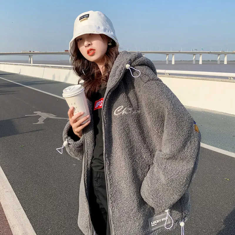 Женское шерстяное пальто из ягненка свободный утепленный кардиган с