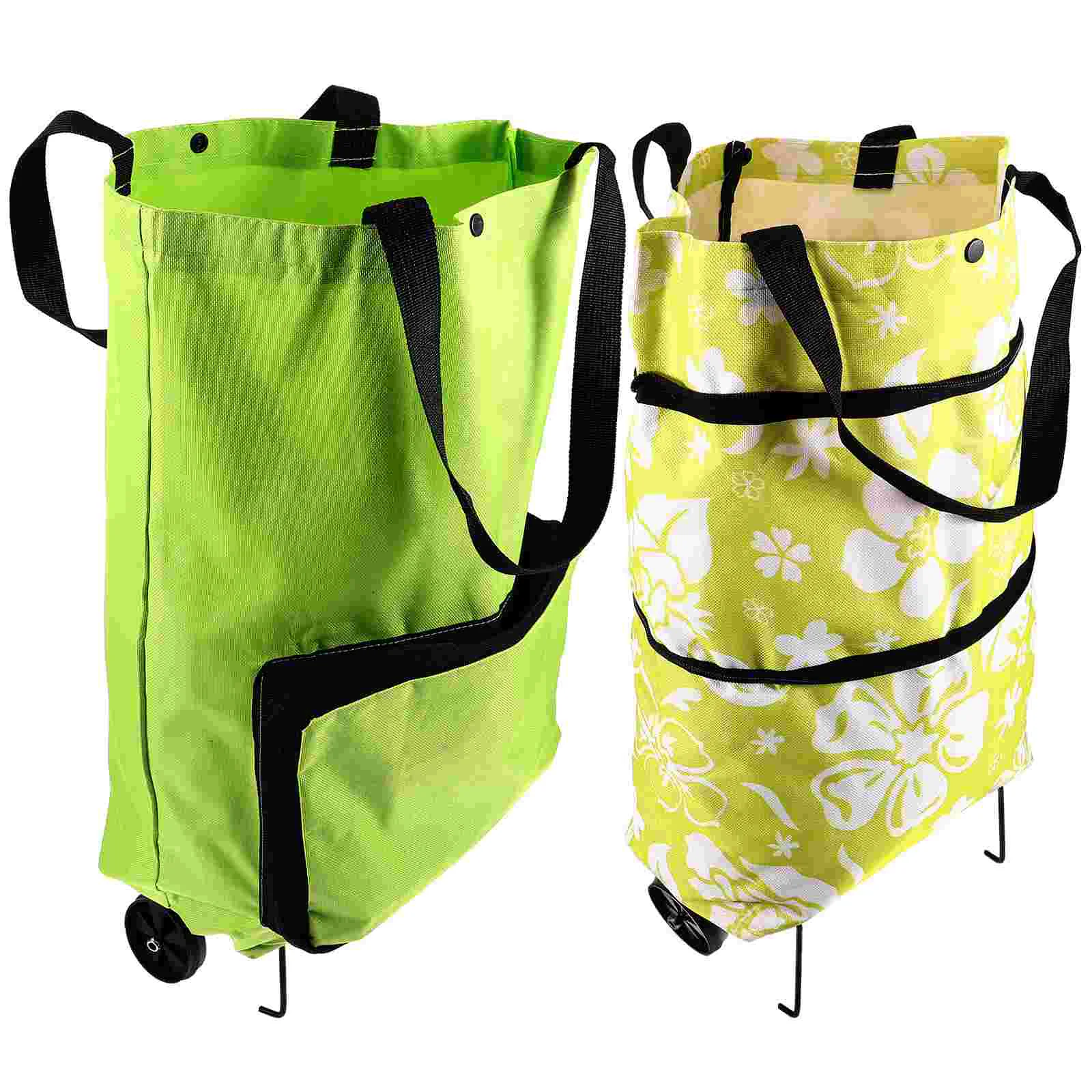 

2Pcs Grocery Bag Collapsible Shopping Cart Shopping Bag with Wheels Shopping Trolley Pouch