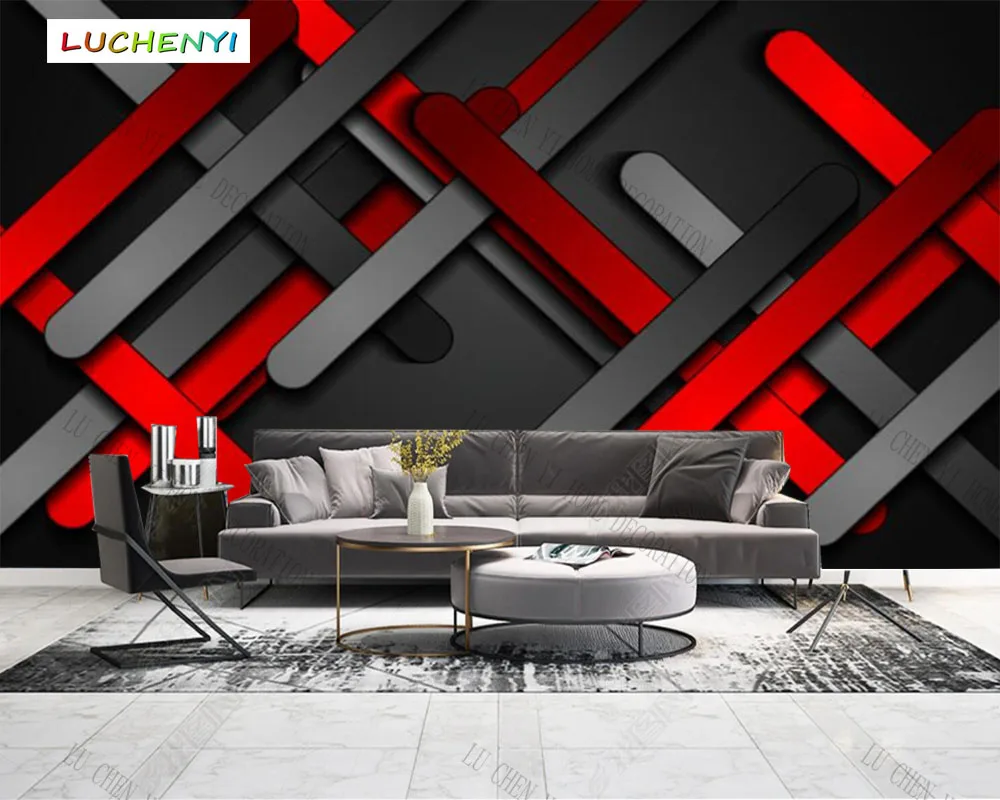 Custom Abstract black and red 3D Lines Creative Geometric wallpaper,Living  Room tv wall Bedroom home decor KTV bar mural - AliExpress, image size:1000x800