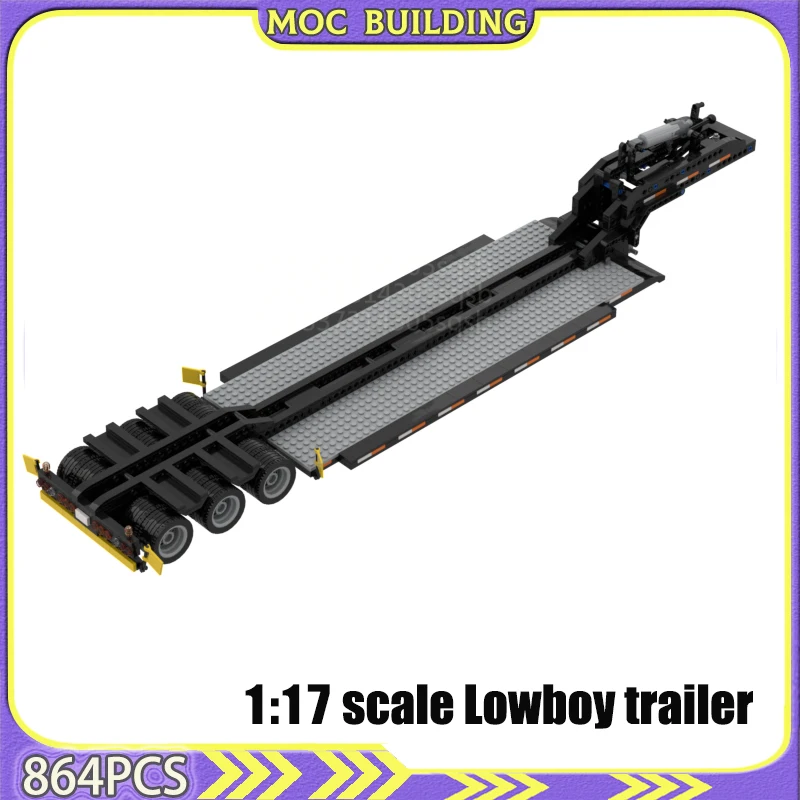Масштаб 1:17, трейлер Lowboy, автомобиль MOC, строительные блоки, строительные блоки, кирпичи, игрушка, подарок