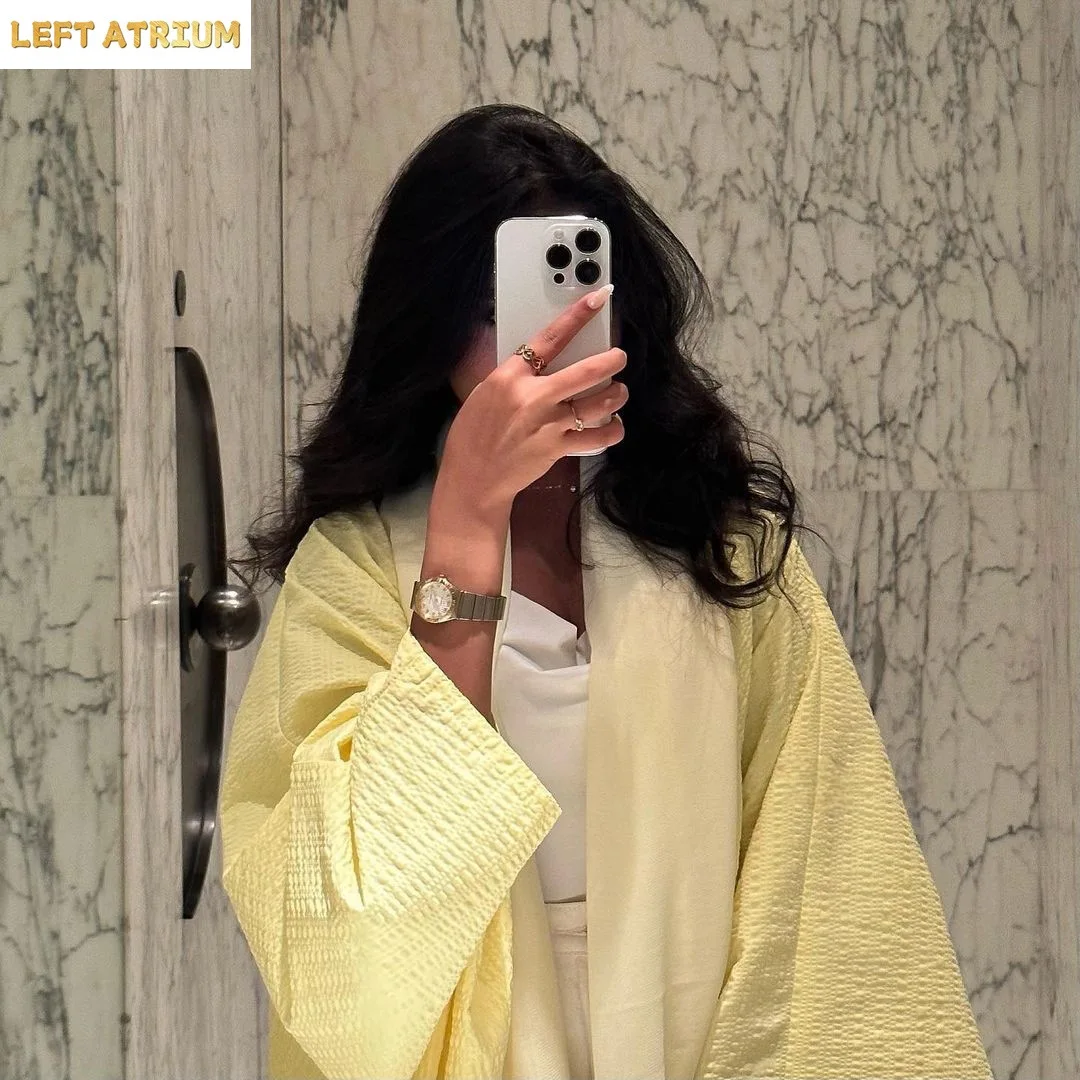 Yellow Abayas for Women 2025 Modest Muslim Dress Kimono Open Abaya Dubai Kaftan Turkey Robe Eid Djellaba Islamic Jalabiya Caftan 4