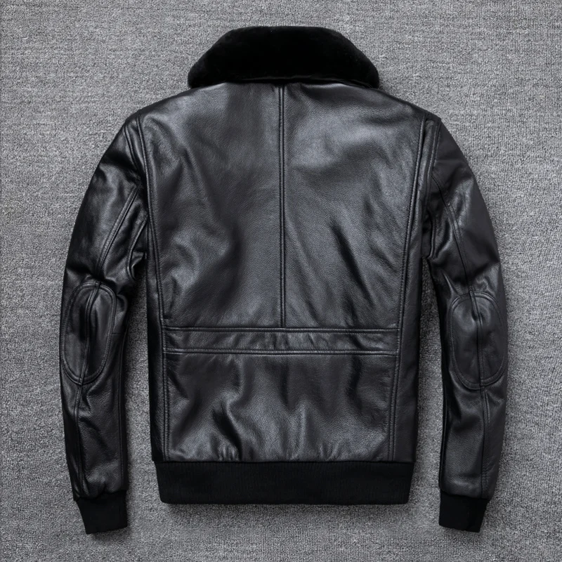 men's winter genuine leather coats & jackets Force Air Flight Jacket Fur Collar Genuine Top Layer Cow Leather Jacket Men Black Brown Cow Coat Men's Winter Jacket 정품 가죽 sheepskin leather coat