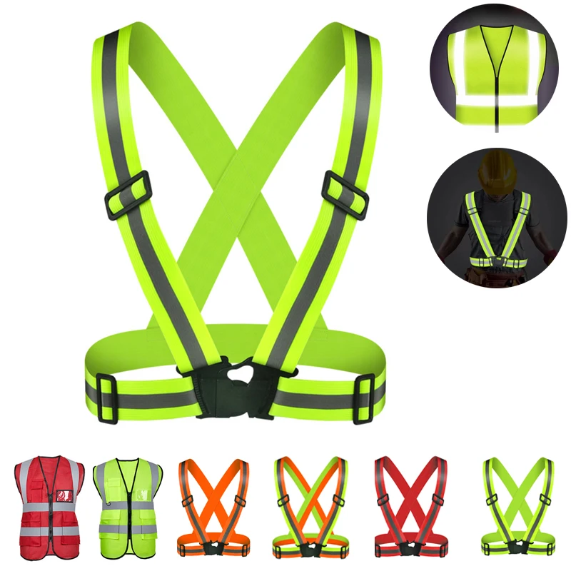 Outdoor Adjustable Safety Vests Night Walking Highlight Reflective Vest Lightweight Biking Safety Straps Waterproof Running Gear high visibility vest reflective vest safety vest