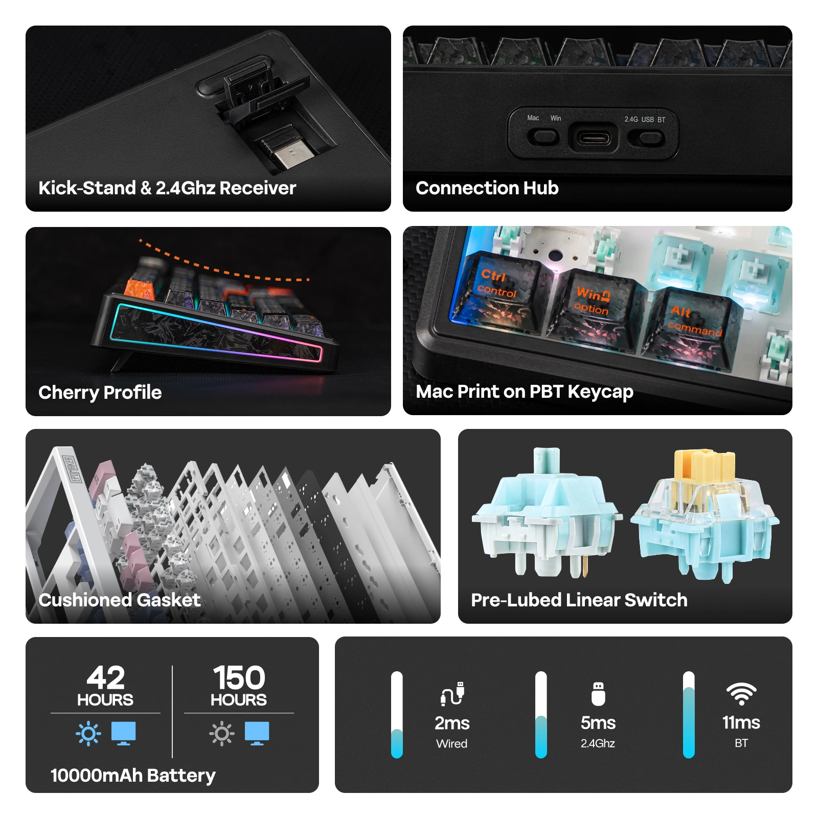 EPOMAKER TH108 V2 PRO 100% ANSI US 레이아웃 유선/블루투스/2.4Ghz 무선 맥 모디파이어 기계식 키보드 (스크린 및 노브 포함)