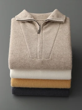 CHICUU Maglione da uomo in cashmere 100% Colletto rovesciato Pullover con cerniera Autunno Inverno Spessore caldo Smart Casual Maglieria in cashmere Top 1