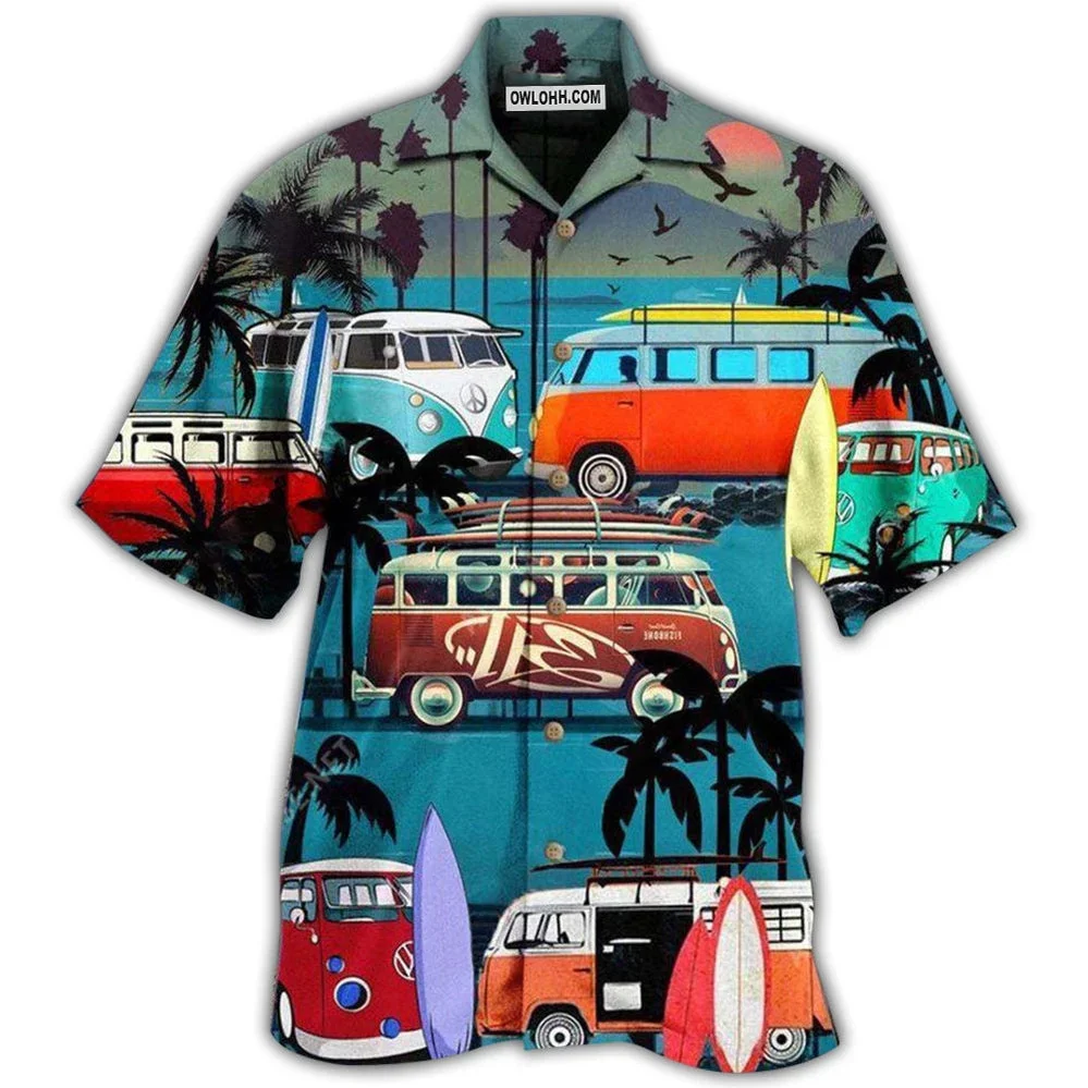 

2023 Men's Hawaiian Shirt Funny Car Print Shirt For Men Vintage Fashion Short Sleeve Male Clothing Streetwear Turndown Blouse