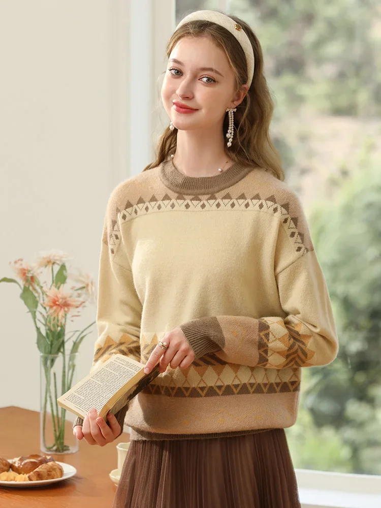 

I BELIEVE YOU Sweater for Women Gentle Lazy Wind Jacquard Loose Soft Waxy 2023 Winter New Knitted Cozy Pullover Lady 2234125378
