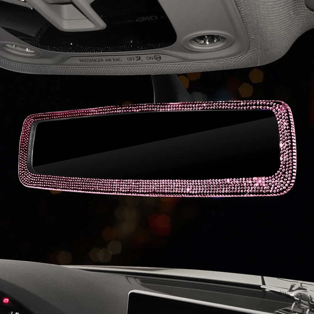 Rhinestone Car Rearview Mirror Charm Bling Rearview Mirror Cover for Girls Pink Auto Accessories Interior for Woman rearview mirror cover