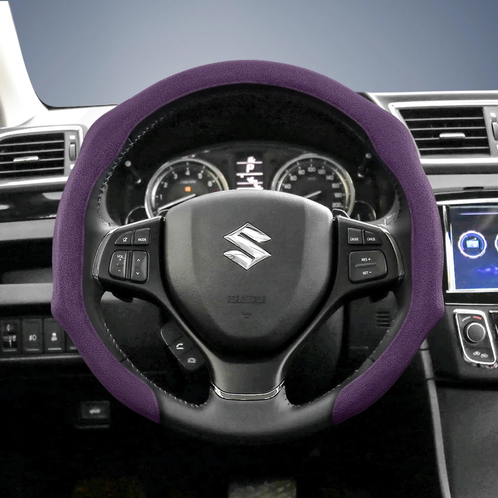 Premium Suede Snap-On Steering Wheel Cover - Non-Slip and Durable, Available in Various Colors