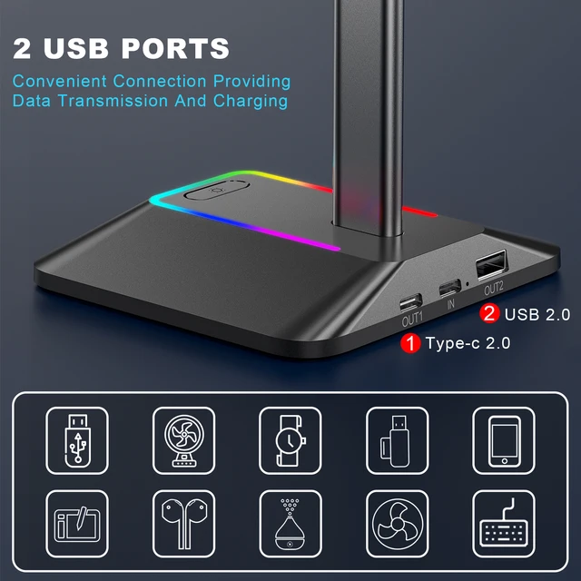 New Bee Z8 RGB Headphone Stand with USB Ports 5
