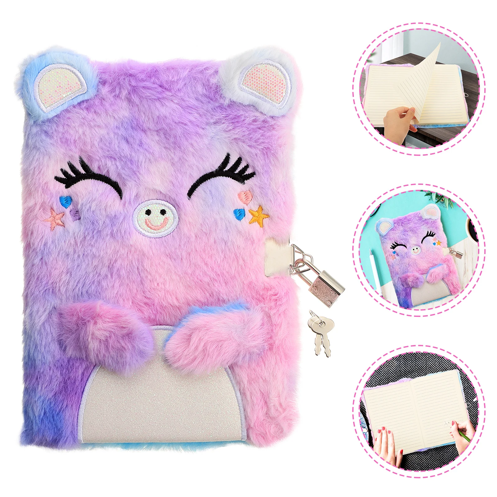 

Notebook with Lock Girl Notebooks Stationery Cartoon Notepad Plush Adorable Writing