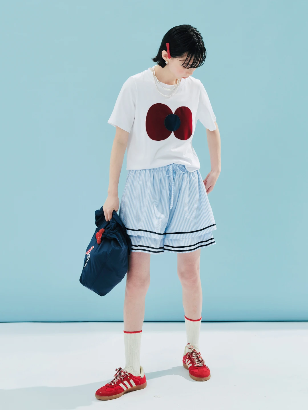 Women Cotton Printed Striped Double-layer Shorts
