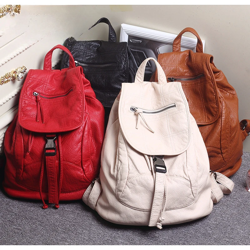 New Fashion Double Shoulder Backpack Washed Sheep Pattern Large Travel Bag for Women Embroidered Elegant Student School Bag