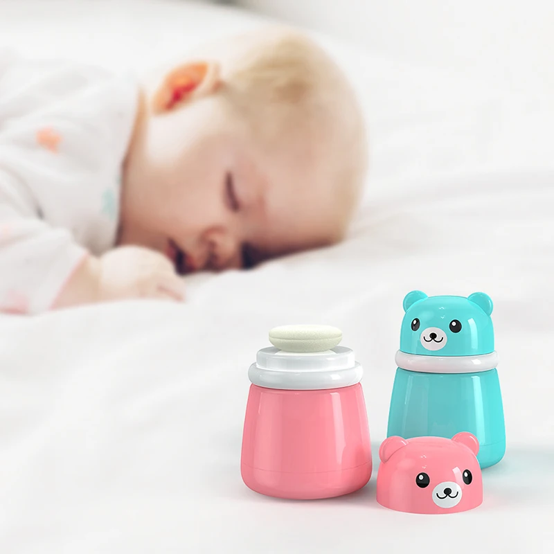 

Children's Cute Cartoon Bear Baby Puff Box Talcum Powder Prickly Heat Powder Storage Box Portable Container Travel Daily Life