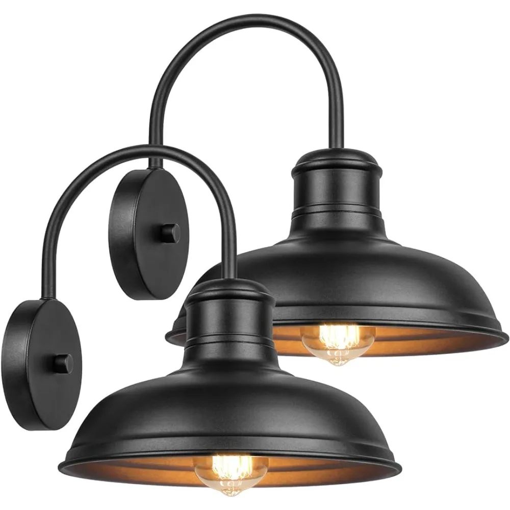 2-Pack Matte Black Outdoor Wall Lights, Modern Farmhouse Porch Wall Light Fixtures, Industrial Gooseneck Walls Sconce