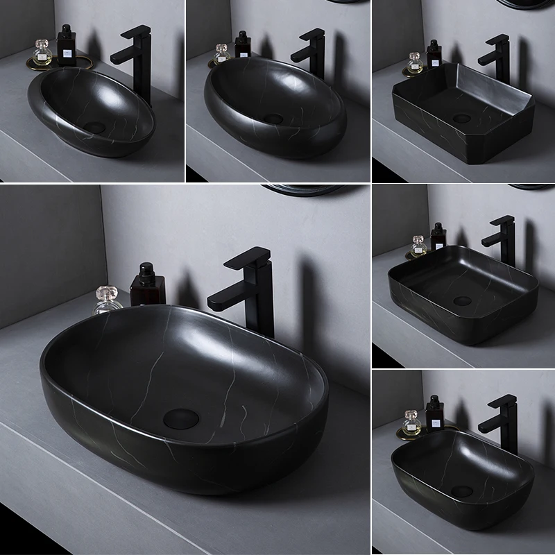 

Italian style minimalist platform basin matte black ceramic washbasin high-end hotel creative toilet