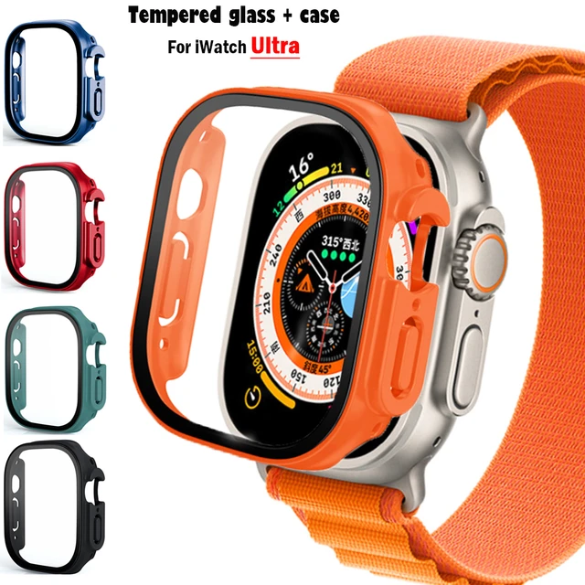 Vidro + capa para apple relógio ultra caso 49mm smartwatch pc pára-choques  protetor de tela pulseira temperado iwatch série acessórios - AliExpress