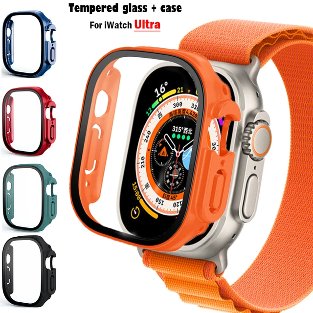 Compre Vidro temperado + capa de relógio para apple watch 8 7 6 se 5 3 4  44mm 40mm protetor de tela iwatch 5 3 2 42mm 38mm capa amortecedora