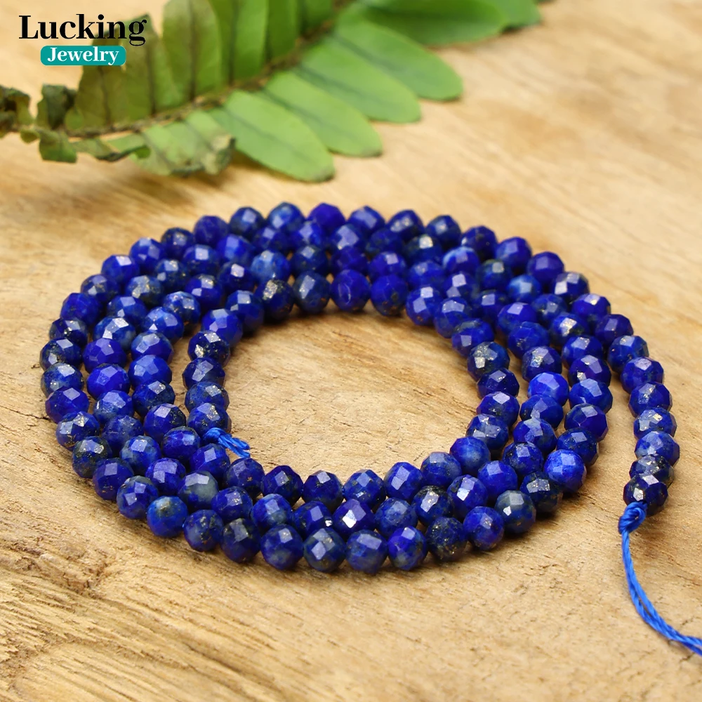 100% Natural Lapis Lazuli 2mm/3mm Faceted Loose Beads For Jewelry Making Bracelet Necklace Accessories 15'' 2
