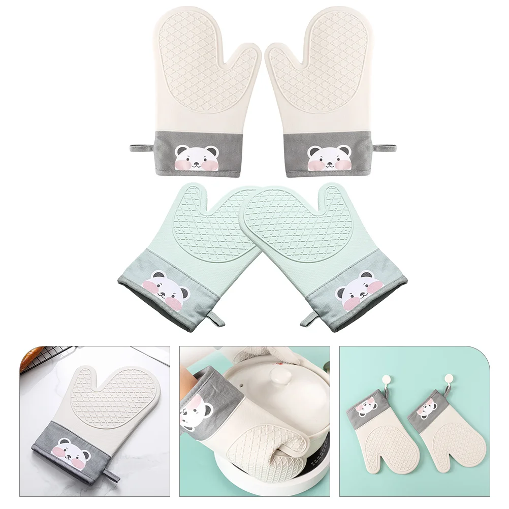 

2 Pcs Insulated Thick Gloves Washable Baking Mitt Oven Mitts for Kitchen Non-slip Set Silicone