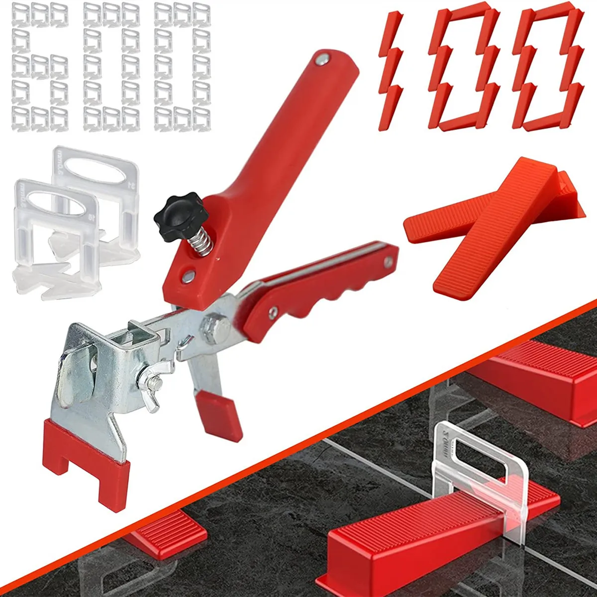 701Pcs Tile Leveling System with 600Pcs Tile leveler Spacers Clips+100Pcs Wedges+1 Plier Tiles Leveling Kit Construction Tools