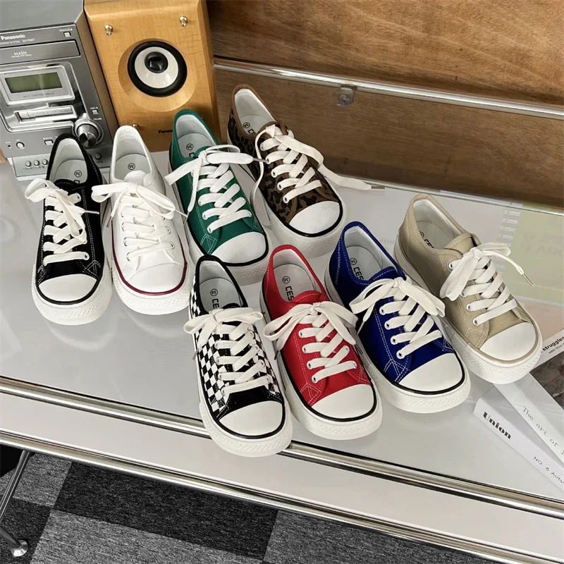 Canva Women's Shoes New Summer 2023 Wide Head Fabric Shoes Spring Autumn Versatile Pointed Toe Thick Sole Student