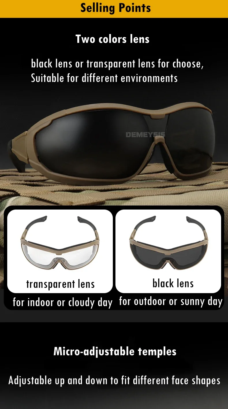 Description Picture 5 of itemTactical Glasses Shooting Hiking Eyewear CS Airsoft Safety Protective Goggles Outdoor Sports Sunglasses