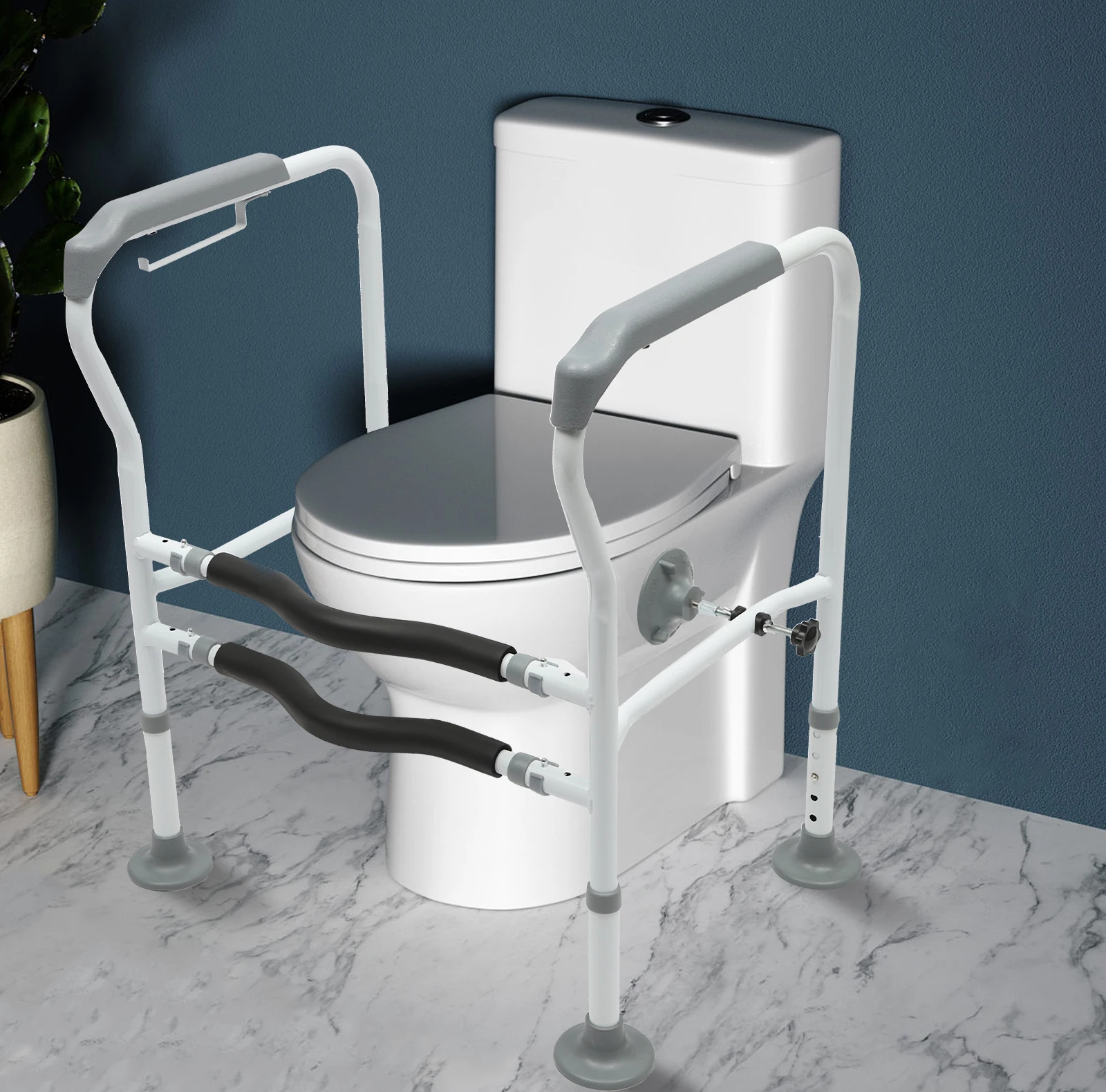 Adjustable Height Toilet Elderly Care Comfort Safety Rails