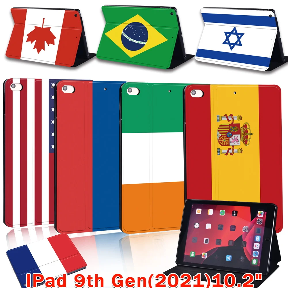 

Case for IPad 9th Generation 10.2 Inch 2021 Folio Leather Cover for Ipad 9 Funda Flag Pattern Tablet Folding Stand Cover Case