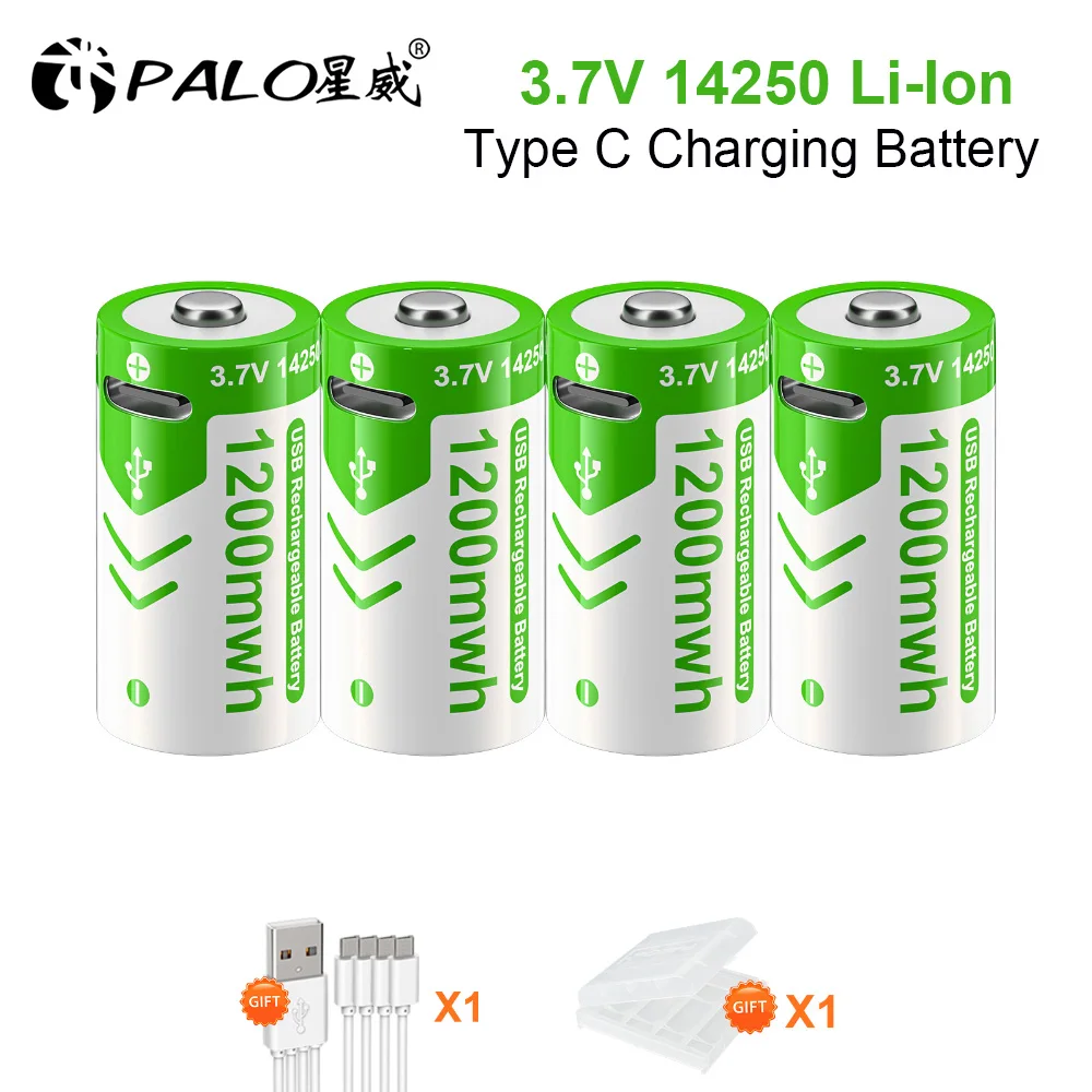 3.7V Er14250 Ls14250 Batteria Ricaricabile Tipo C Porta Usb Ricarica 14250 1/2 Batterie Agli Ioni Di Litio Aa Per Server Contatore Gas Collare Per Can
