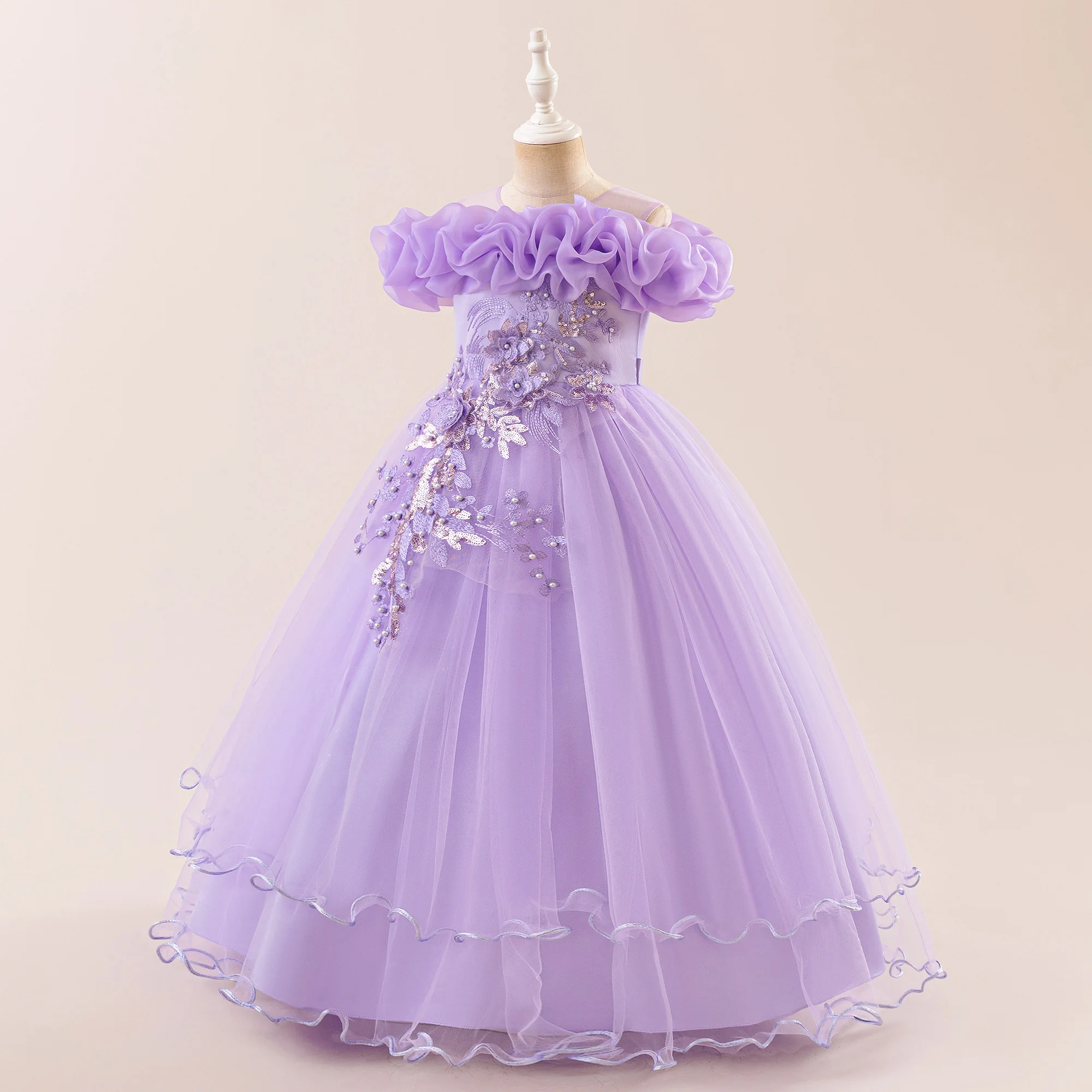 Mode Blume Party Mädchen Kleider Elegante Erstkommunion Hochzeit Tüll Brautjungfer Prinzessin Kleider Mädchen Schleife Weihnachten Kostüm – Detail 16