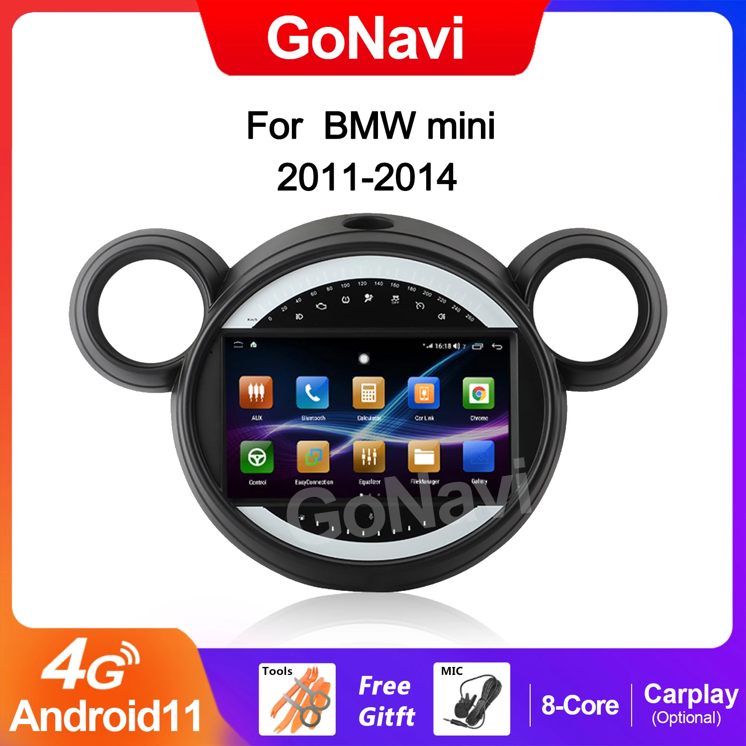 

GoNavi android car radio Central Multimedia intelligent system tonch screen with gps Navigation carplay For BMW mini 2011-2014