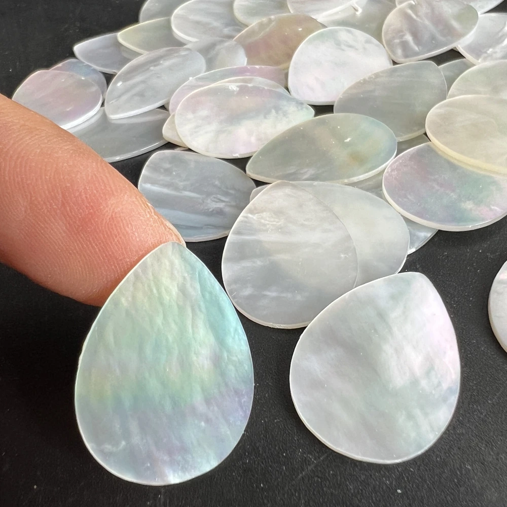 200개/몫 18x25mm 천연 페어 더블 플랫 마더 오브 펄 쉘 눈물방울 모양 쉘 슬라이스